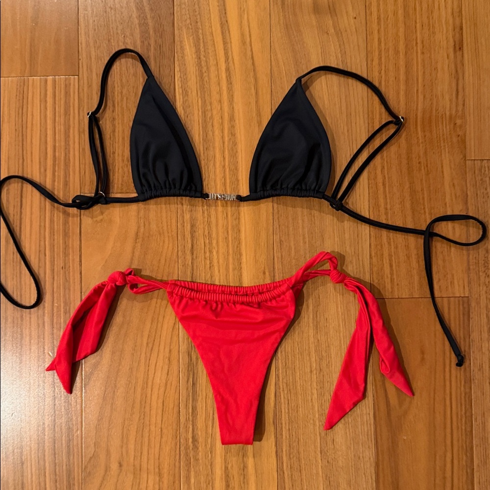 Elegant Black and Red Bikini Set